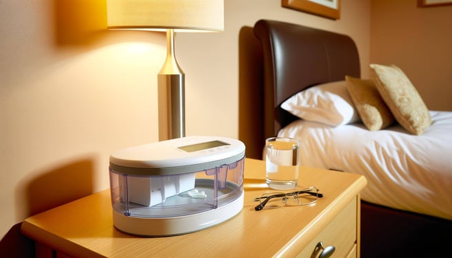 automated pill dispenser on bedside table in care home