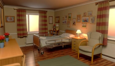 profiling bed on right of care home room